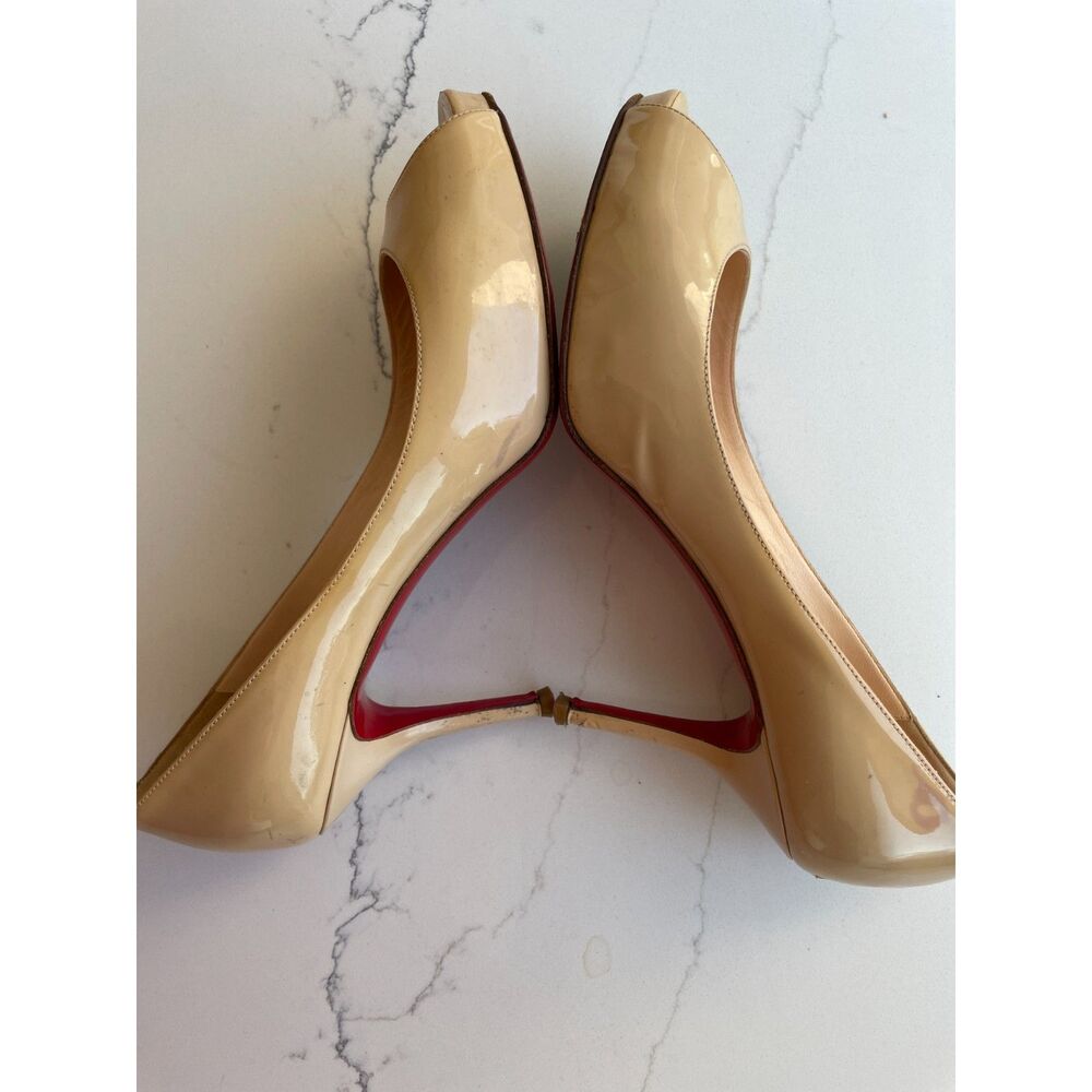 ~ Christian Louboutin Authentic Pumps 37.5 Flaws Heels 3" PeepToe 7.5 Very Privé - Picture 11 of 16